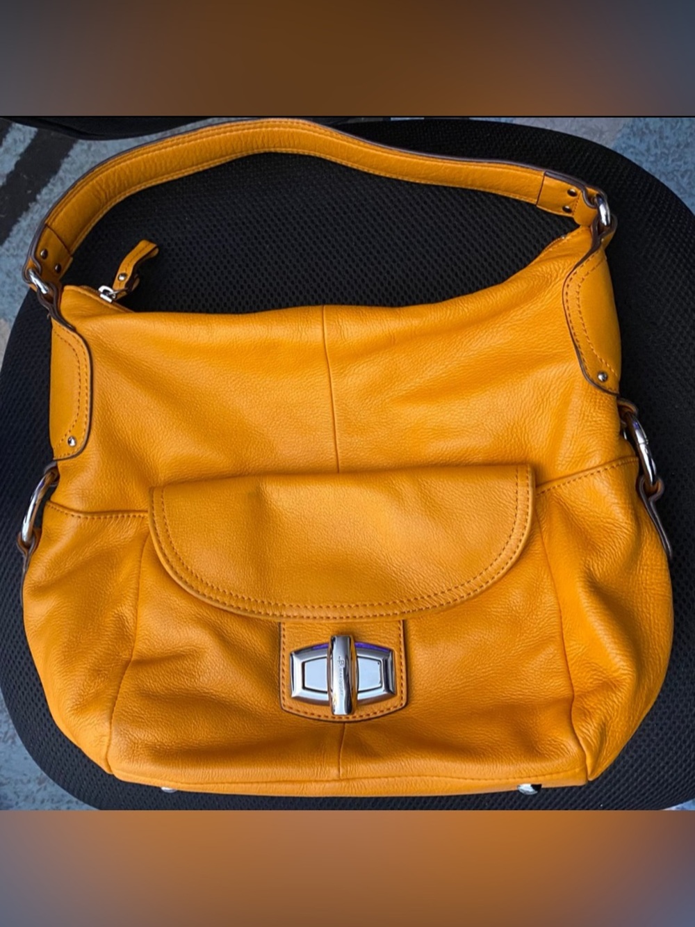 B. Makowsky Genuine Leather Ashton Orange Citrus Hobo Bag